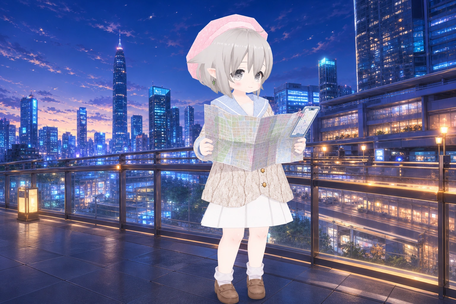 ピンクの帽子をかぶり、深圳の地図をひらくひなひな
